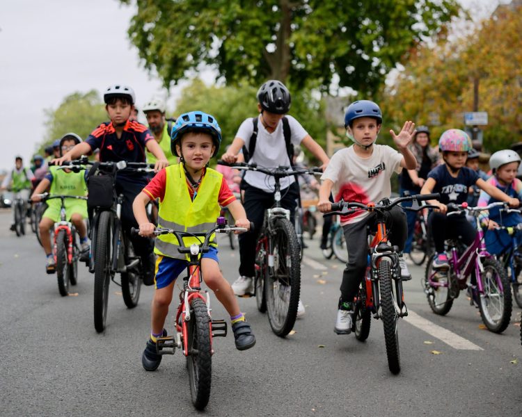 The kidical Mass kids cycling on the streets of Oxford